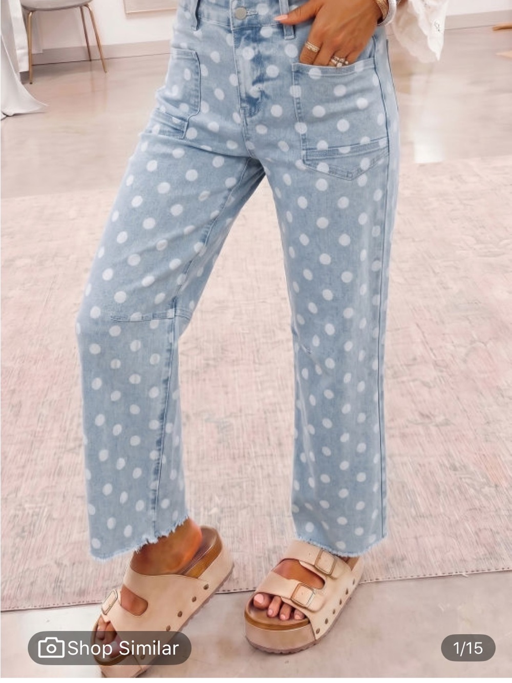 Polka Dot Skinny Fit Women’s Jeans - Light Blue